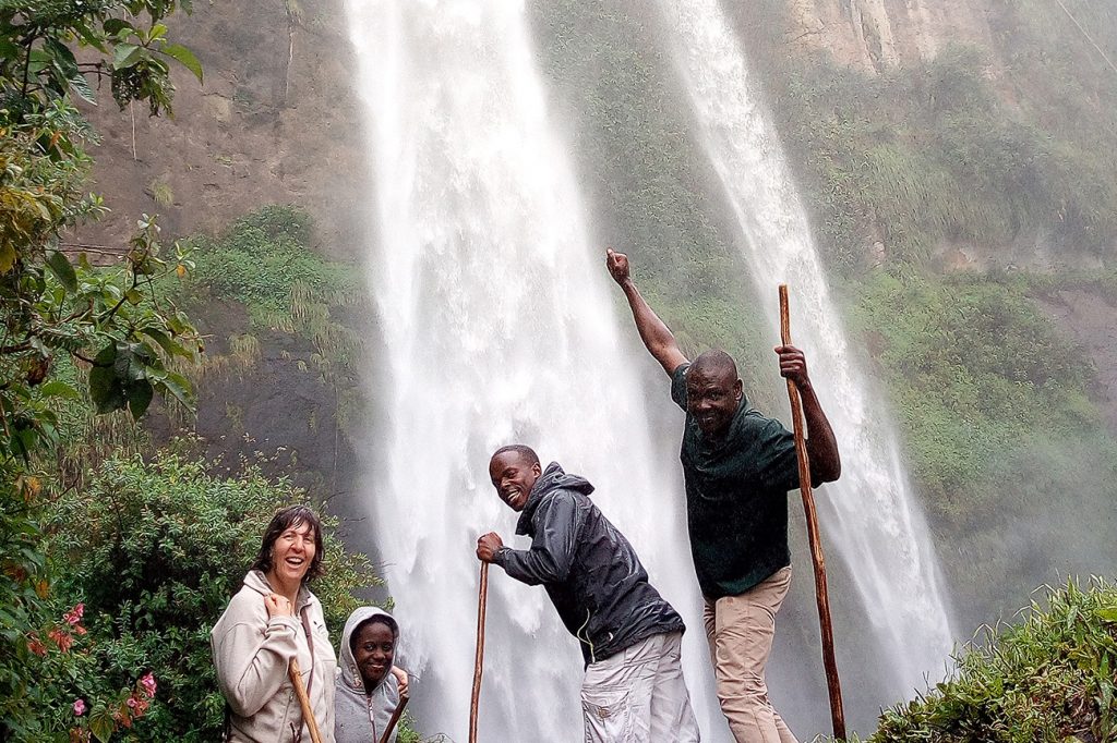 Venture Uganda staff hiking Sipi Falls Uganda