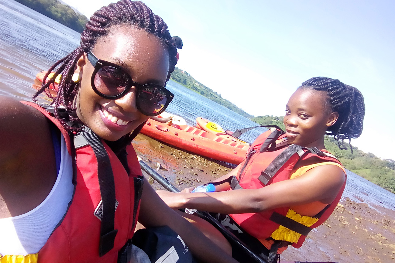 Yvonne & Edith kayaking river Nile