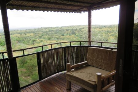 Adere safari Lodge cottage balcony with views of Kidepo Valley national park