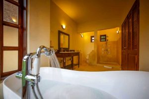 The luxurious bathroom in one of the rooms at Brovad Sands, Bugala Island, Uganda