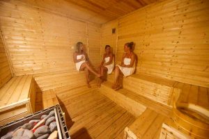 Guests Relax in the sauna at Brovad Sands, Bugala Island, Uganda