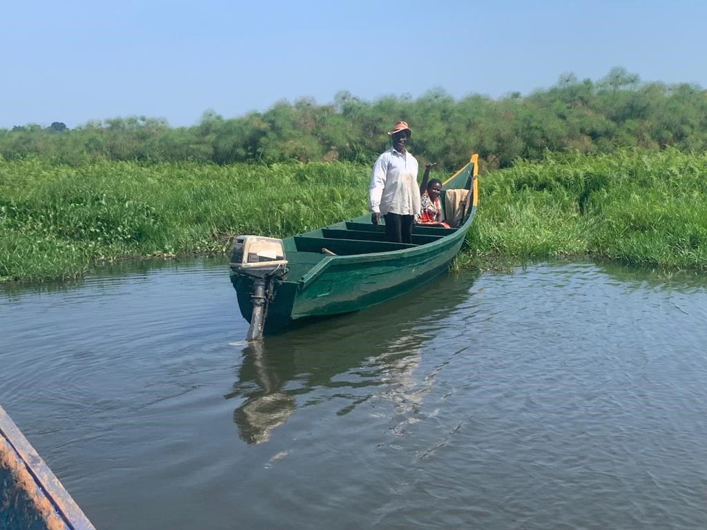 Kisoros' new boat on the Mabamba wetlands