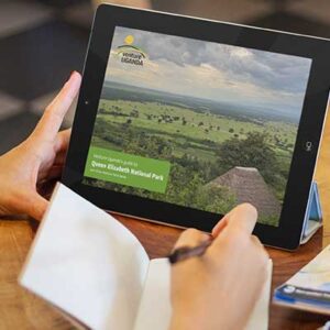 Queen Elizabeth National Park guide on an iPad by Venture Uganda