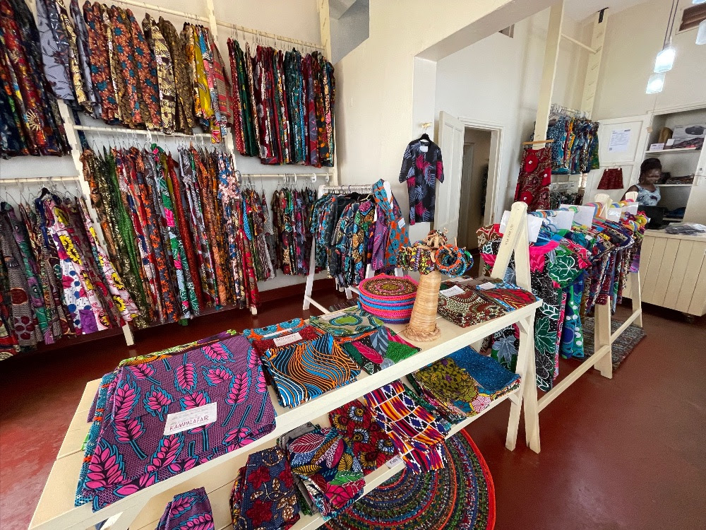 Souvenir shop in Uganda selling a range of colourful items.