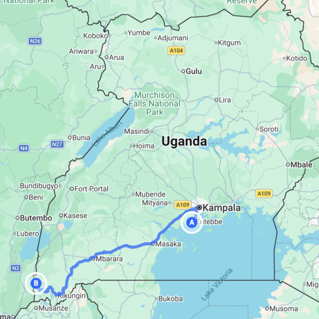 Map of extension for Gorilla Tracking Extension to either Rwanda or Uganda (c. 3-4 nights)