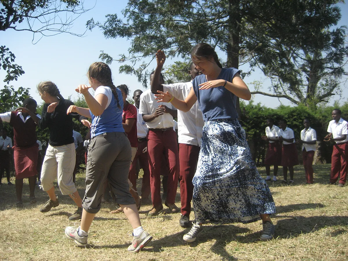 School visits copy Photo caption: Students learn traditional dance during break